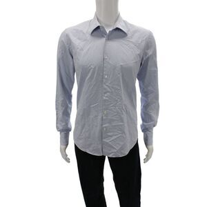 Aglini Mens Cotton Long Sleeve Collared Button-Down Shirt Blue Size 41